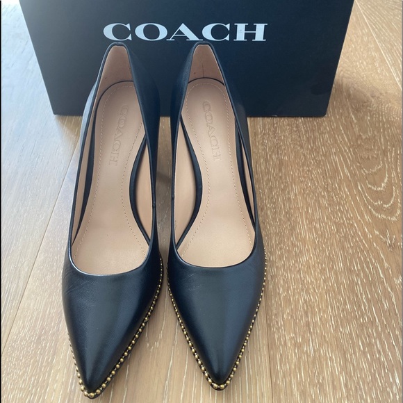 COACH Waverly Beadchain Black Leather Pump, women size 6.6 Excellent Condition - Picture 3 of 6